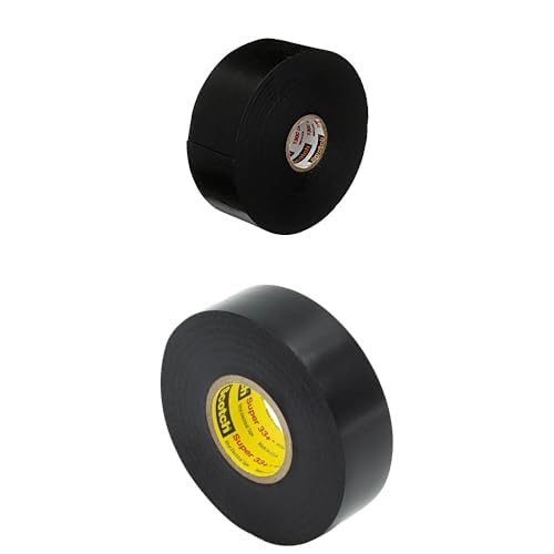 3M Scotch Linerless Electrical Splicing Tape 130C, 1-1/2 in x 30 ft, Black, 1 Roll Scotch Super 33+ Electrical Tape - 3/4 in x 52 ft, Resistant to Abrasion, Corrosion, Alkalies - Black, 1 Roll