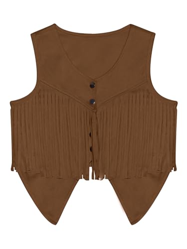 Girls Western Style Suede Fringe Vest Sleeveless Boho Jacket with Tassels Cowgirl Cardigan3