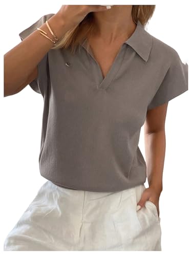 Verdusa Women's Dolman Short Sleeve Sweater Collar V Neck Lightweight Casual Pullovers