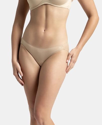 Image of Jockey 1803 Women's Medium Coverage Micro Modal Elastane Stretch Bikini with Concealed Waistband and StayFresh Treatment (Pack of 2) Black & Skin XXL