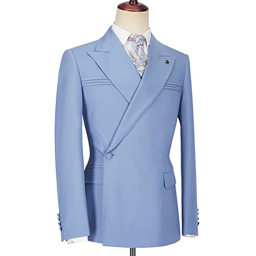 Youllyuu Herren-Blazerhose, zweireihig, maßgeschneidert, 2 Stück, Hochzeitsanzüge für Business, Freizeit, Party, A12-5 Himmelblau, XXXXL – Bild 6