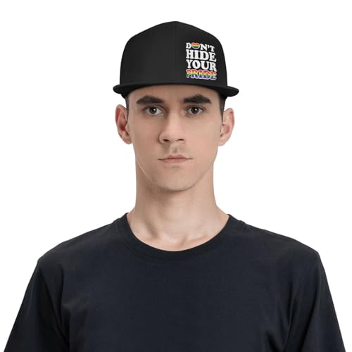 LGBT Pride Month Hat Don't Hide Your Pride Flat Bill Brim Hat Gay Pride Lesbian Love Cap for Men Women Black 6