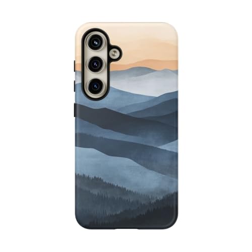 Coque Samsung S24 paysage montagne bleu résout traces de doigts