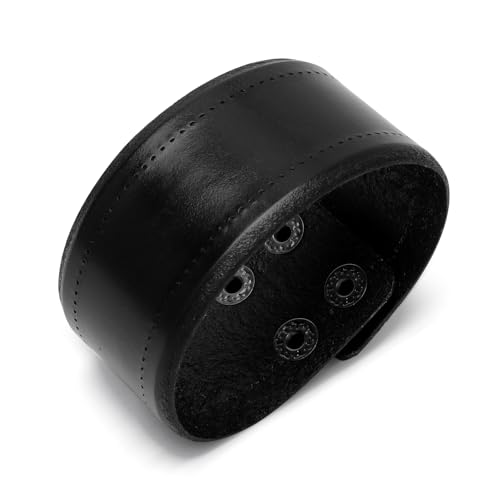 LOLANIUT Bracelet en cuir pour homme et femme - Style punk - Large bracelet cuir homme avec double bouton pression - bracelet homme cuirhomme - Noir bracelet...