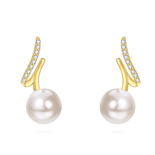 DOVRAN 14K Gold Pearl Earrings for Women Real Yellow Gold Freshwater Cultured Dangle Drop Earrings Wedding Jewelry Birthday Gifts for Wife Mom