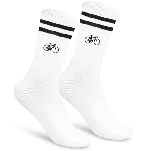 KEVRDRT Calzini Ciclismo Uomo, Calze MTB Uomo 38-45 Traspiranti Cotone, Calzini per Corsa Bici MTB Spinning, Calze Bici da Corsa Uomo (IT, Numero, 38, 45, Regular, Regular, Bianco 1 paio)