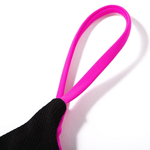 Ruuhee Women Bikini Set Criss Cross String Ribbed V Neck Push Up Top High Waist Bottom Sexy Swimsuits(Medium,08Rose Black) #TOP6