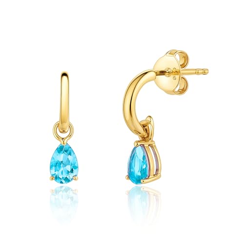 Amazon Essentials 14K Gold-Plated Pear-Shaped Birthstone Drop Earrings
