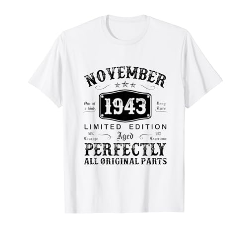 Regalo 81 Años Cumpleaños Hombre Original Noviembre 1943 Camiseta