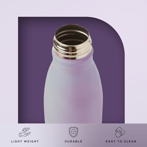 Image of United Colors of Benetton 750 ml Stainless Steel Water Bottle, Single Wall, Lightweight, Durable, Leak-Proof Cap, BPA-Free, Rust Resistant, Easy to Clean, Travel /Gym /Office /School Use (Lavendar)
