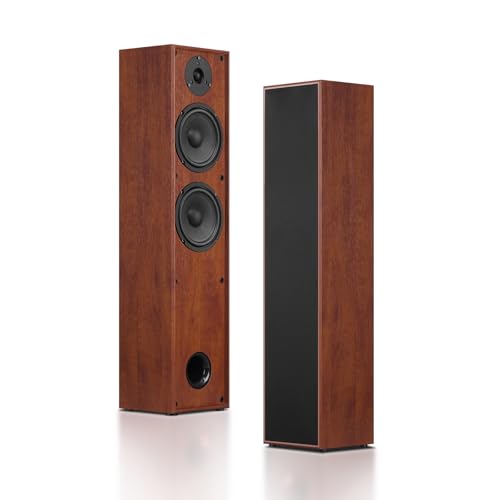 Elimavi Passive Floorstanding Stereo Speakers, Tower Design with 1' Tweeter and 6.5' Woofer, Two-Way System, 4-Ohm Impedance, 120W RMS, Sturdy MDF Cabinet, Ideal for Home Theater Systems, Brown