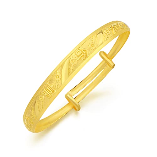 CHOW SANG SANG Chinese Gifting Collection 999.9 24K Gold Price-by-Weight Gold Longevity & Good Fortune Bangle for Tiny Size Gift, Adjustable size