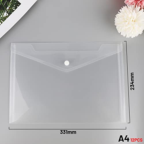 Lalago A4 Document Wallets Pack of 12 A4 Transparent Document Folder with Press Stud A4 Transparent Document Folder Wallets for File Paper - Image 2