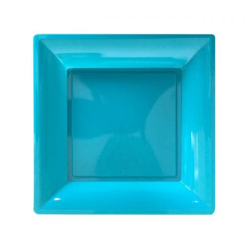 Assiette Bleu Turquoise Jetables Réutilisables | Lot de 36 Assiettes Bleues Azur Lavables à Froid | Assiette Carrée Plate 23X23 cm | Décoration de Table Particuliers...