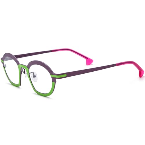 Image of FONEX Colorful Pure Titanium Glasses Frame Women Retro Round Eyeglasses