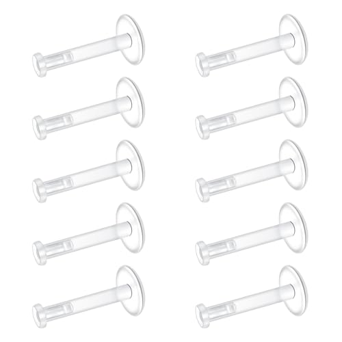 LAURITAMI 10Pcs 16G Clear Labret Studs Plastic Flat Top Lip Bar Retainers Clear Invisible Helix Cartilage Earrings Tragus Stud 6mm 8mm 10mm 12mm for Work Surgery MRI School for Women Men