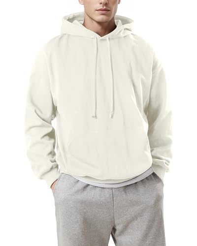 Ohoo Men's Loose Fit Midweight Hoodies Pullover French Terry Long Sleeve Hooded Sweatshirt with Pocket2