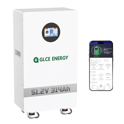 GLCE ENERGY 51.2 V 300 Ah LiFePO4 Lithium Battery, LCD Screen, Built-in 200 A Smart BMS, 15.36 kWh...