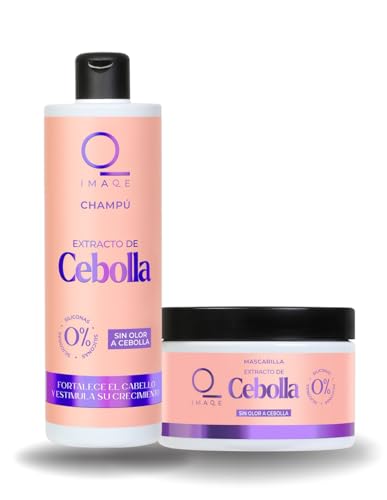 Imaque Pack Cuidado Capilar con Extracto de Cebolla - Champú Fortificante 380ml + Mascarilla 300ml - Estimula el Crecimiento y Aporta Vitalidad - Sin Olor a Cebolla - 0% Siliconas.