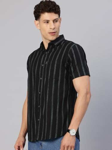Image of Majestic Man Men's Pure Cotton Striped Half Sleeve Slim Fit Casual Shirt for Men