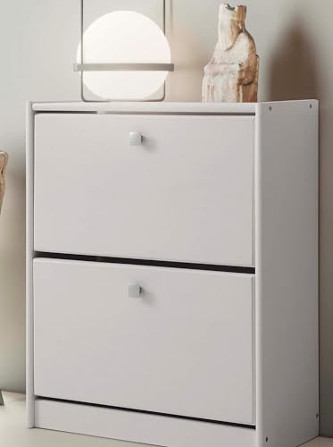 Zapatero 2 Trampones,Realizado en Madera de Pino, Serie Denia. Medidas 77x63x27 cm (AltoxAnchoXFondo), Robusto y Duradero. (Blanco Lavado)