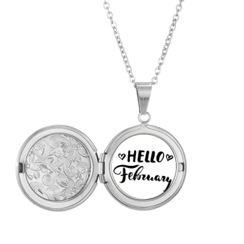 Collier médaillon Hello February en acier pour femme