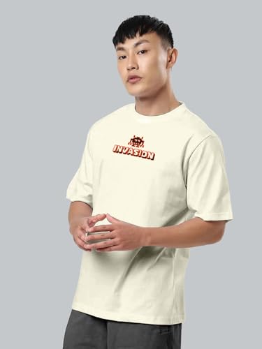 Image of Veirdo Pure Cotton Oversized Loose Fit Drop Shoulder Graphic Printed Men's Half Sleeve T-Shirt (Sizes: S to 2XL)