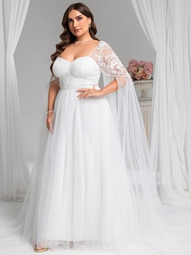 Ever-Pretty Plus Women's V Neck Empire Waist Embroidered Applique Floor Length Plus Size Wedding Dress3