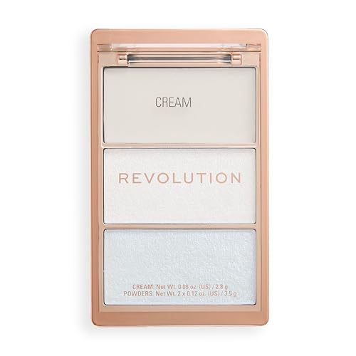 Revolution Highlight Icon Palette, Trio Crema, Polvere e Shimmer, Pigmento Modulabile per Illuminare con Facilità, White Wishes, 2.8g