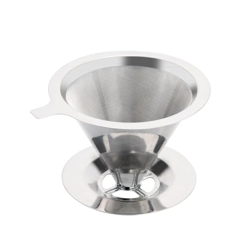 Filtro de café de acero inoxidable, sin papel, reutilizable, para 1-4 tazas, filtro de cafetera para una sola taza con soporte antideslizante y filtro de diseño de micromalla ultrafina