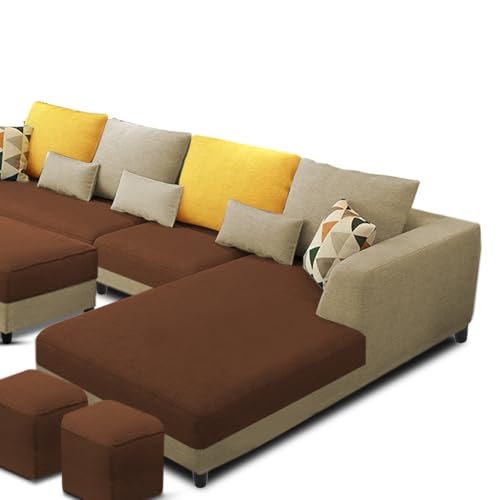 Image of Galib RHS 8 Seater L Shape Sofa Set for Living Room (Cream Brown Fabric) Premium Fabric Sofa