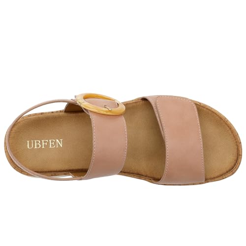 Image of UBFEN Womens Low Wedge Walking Sandals with Arch Support | Open Toe Sandals Adjustable Instep and Ankle Straps for Summer Everyday Outfits, Travel,Vacation