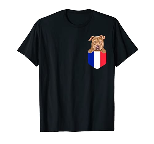 France Flag Usa Staffordshire Terrier Dog In Pocket T-Shirt, Black