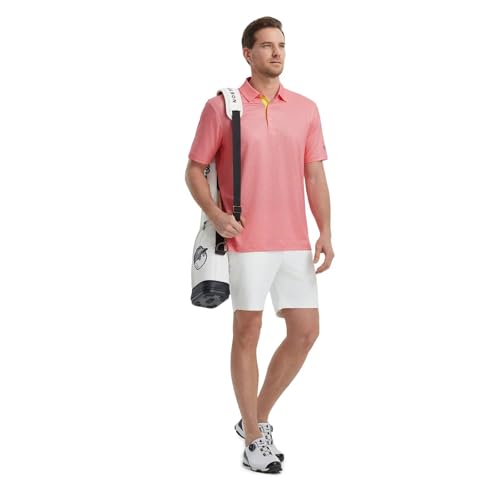 Image of M MAELREG Mens Golf Shirt Short Sleeve Dry Fit Print Moisture Wicking Performance Patterns Collared Polo Shirt