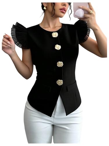 Floerns Women's Elegant Layered Sleeve Blouses Crew...