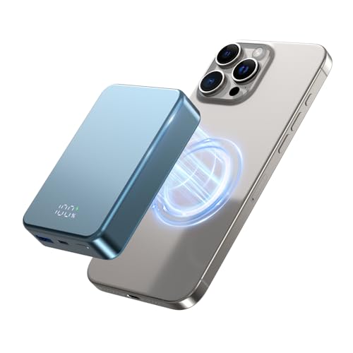 Cargador magnético inalámbrico, 26800 mAh, cargador portátil rápido USB C in&Out para iPhone 16/15/4/13/12 Series y otros teléfonos Android (azul)