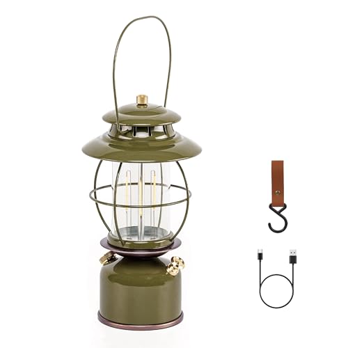 Metal Vintage LED Camping Lantern 6800mAh Rechargeable Battery Last 17-500 Hours Camping Lamp Large Dimmable Hanging Lantern Retro Camping Light with Hook for Courtyard Outdoor Decoration