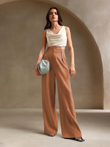 Image of KOTTY Women's High Waist Solid Color Hook and Bar Wide Leg Casual and Formal Trousers