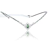 MOSTORY Handmade Green Crystal Tiara for Princess Wedding Rhinestone Fairy Crown Headband for Bridal Shower V-shape Woodland Elf Headpiece for Women Queen Bachelorette Party Medieval Fair Proms