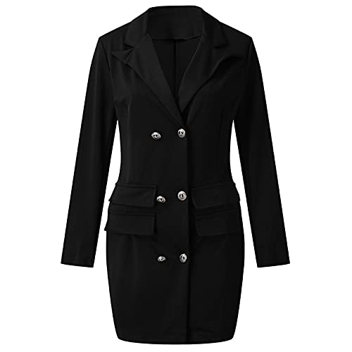 Dresses for Women 2023 Elegant V Neck Long Sleeve Dress Casual Work Office Double Breasted Blazer Dresses with Pockets 6