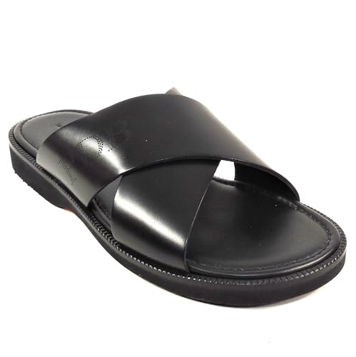 Principe Di Bologna Men's Leather Cross-Strap Slide Sandals, Black, Size 43 EU