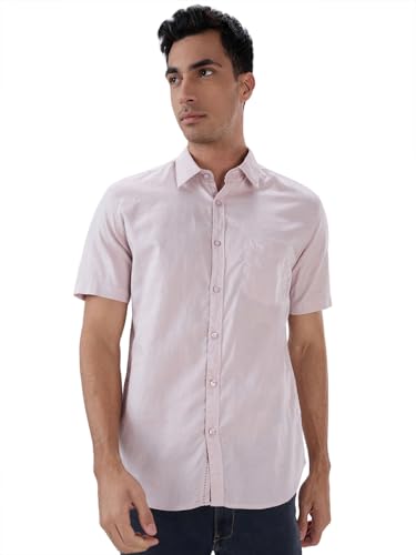 Image of Parx Men Slim Fit Solid Pattern Pure Cotton Button Down Collar Half Sleeve Casual Shirt