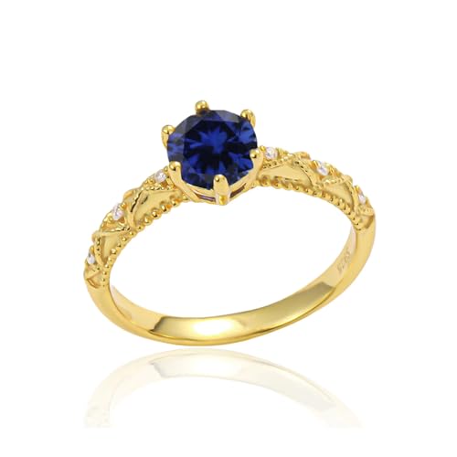 10K 14K 18K Gold Vintage Gemstone Engagement Rings for Women with Moissanites/Diamonds 1 Carat Round Vintage Birthstone Promise Anniversary Rings Size 3-162