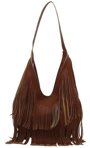 PU Leather Vintage Layered Fringe Underarm Tote Bag U - Shaped Magnetic Closure Large Capacity Crossbody Purse