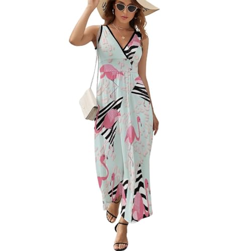 Robe maxi col V décontracté et fluide imprimé Triangle Flamingo pour tenue détendue femme