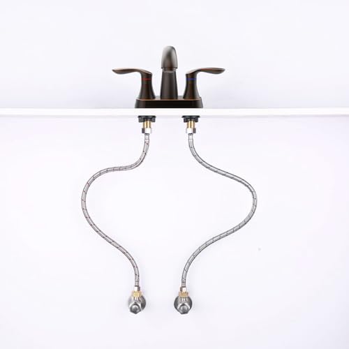 Bathroom Faucet, 4 Inch Bathrooms Faucets for Sink 3 Hole, Centerset Bathroom Sink Faucet with Pop Up Drain and cUPC Lead-Free Hose(ORB)