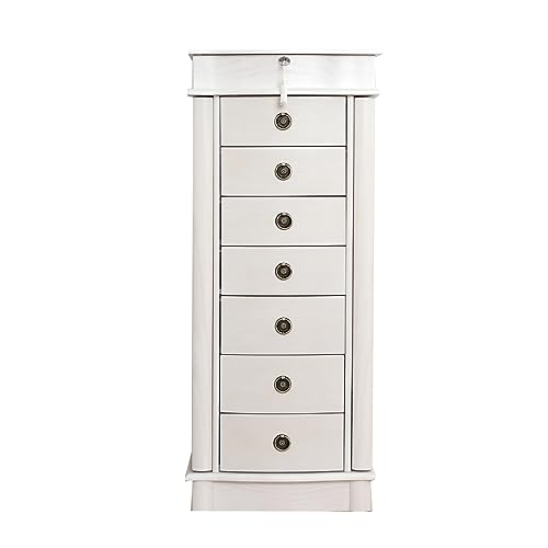 Hives and Honey Nora Jewelry Armoire Cabinet with Mirror – 7 Drawers, Locking Top, Necklace Hooks, Anti-Tarnish Felt – Traditional Standing Jewelry Organizer for Women, White2
