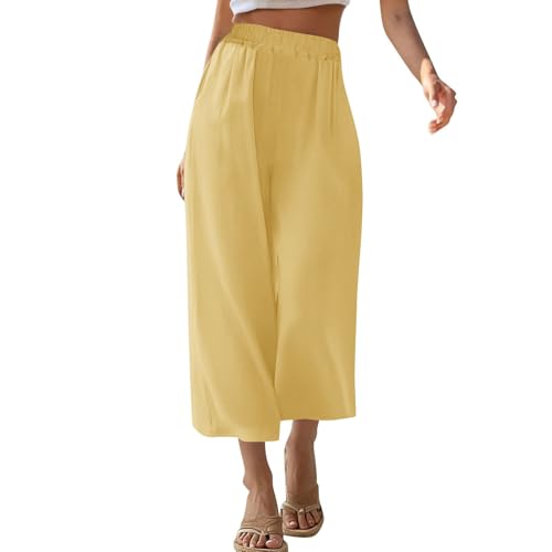 Womens Wide Leg Palazzo Capri Pants Loose High Waisted Wide Leg Lounge Pants Flowy Cropped Beach Work Trousers