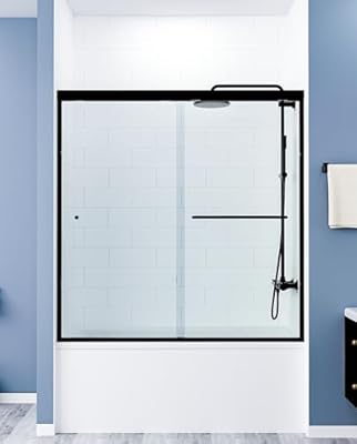 56-60" Wx60 H Frameless Double Sliding Shower Door, 1/4" Tempered Glass&Shatter Proof Film Doubling Safety, Easy Clean Coating&Stainless Steel Hardware,Strong Seals Water Protection