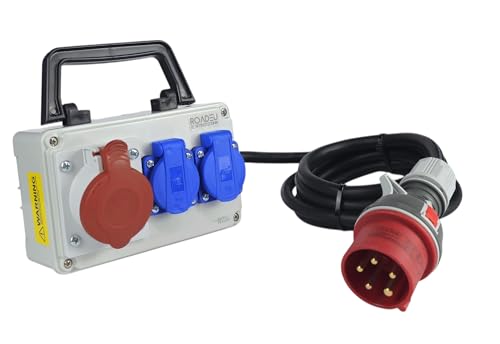 RoadEu - Toma de corriente CEE 16A y 2x distribuidores Schuko - Distribuidor de enchufe - Distribuidor de corriente 16A, distribuidor móvil - Cable de alimentación de 15 metros